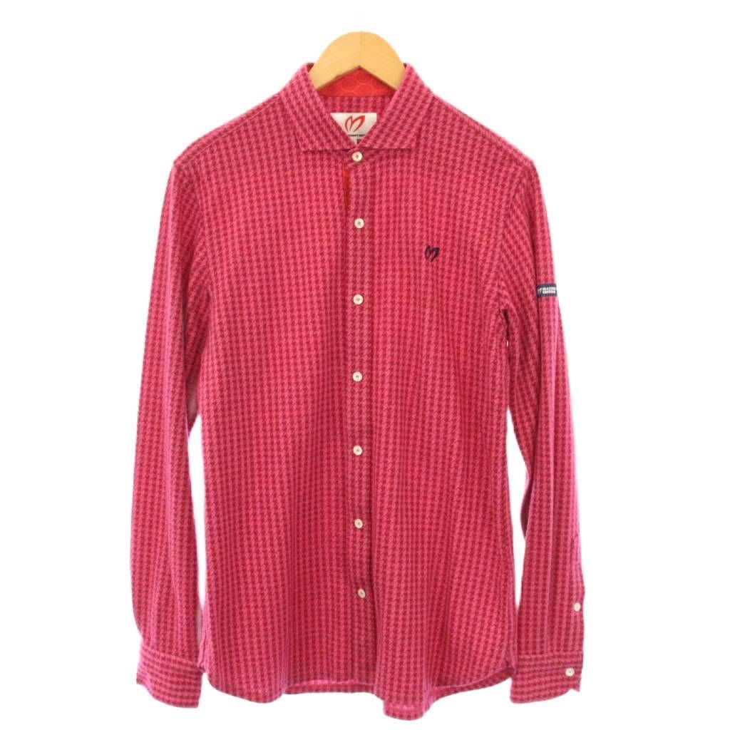 新品 MASTER BUNNY カッターシャツ ゴルフ 千鳥格子 刺繍 ロゴ マスターバニー MASTER BUNNY シャツ 長袖 千鳥格子 6 ピンク 赤 /KH