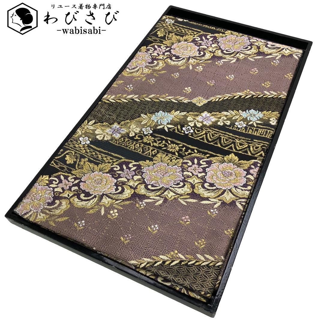 袋帯 美しい花模様 金糸薄紫色 ガード加工 O-5957 - メルカリ