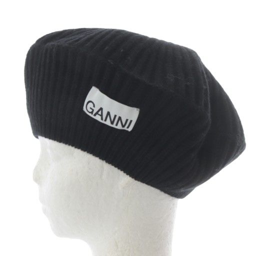 ガニー GANNI 帽子 ベレー帽 ニット ロゴ ブラック A4430 /YO17 - メルカリ