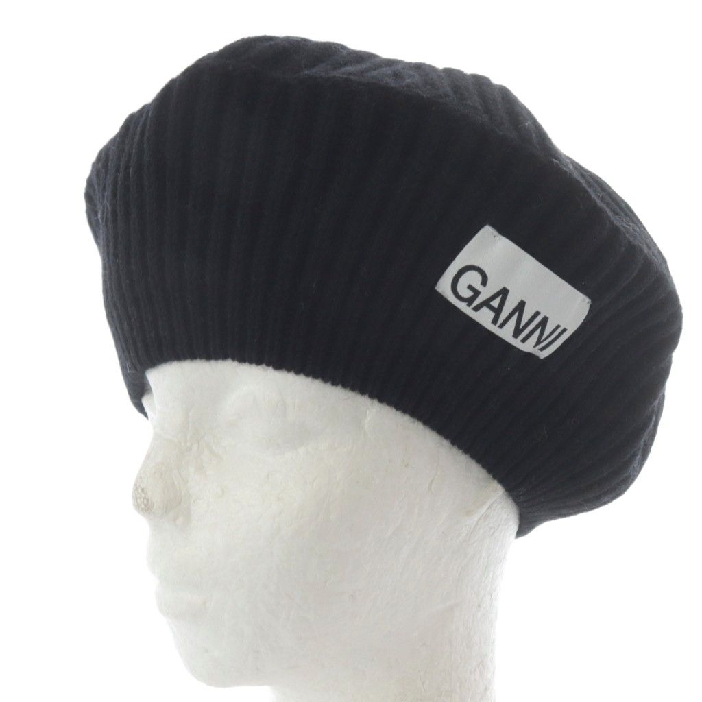 ガニー GANNI 帽子 ベレー帽 ニット ロゴ ブラック A4430 /YO17 - メルカリ