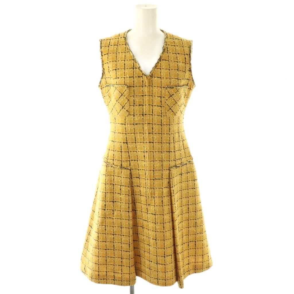 ルネ Rene TISSUE ジップアップ ツイードワンピース 膝丈 ノースリーブ