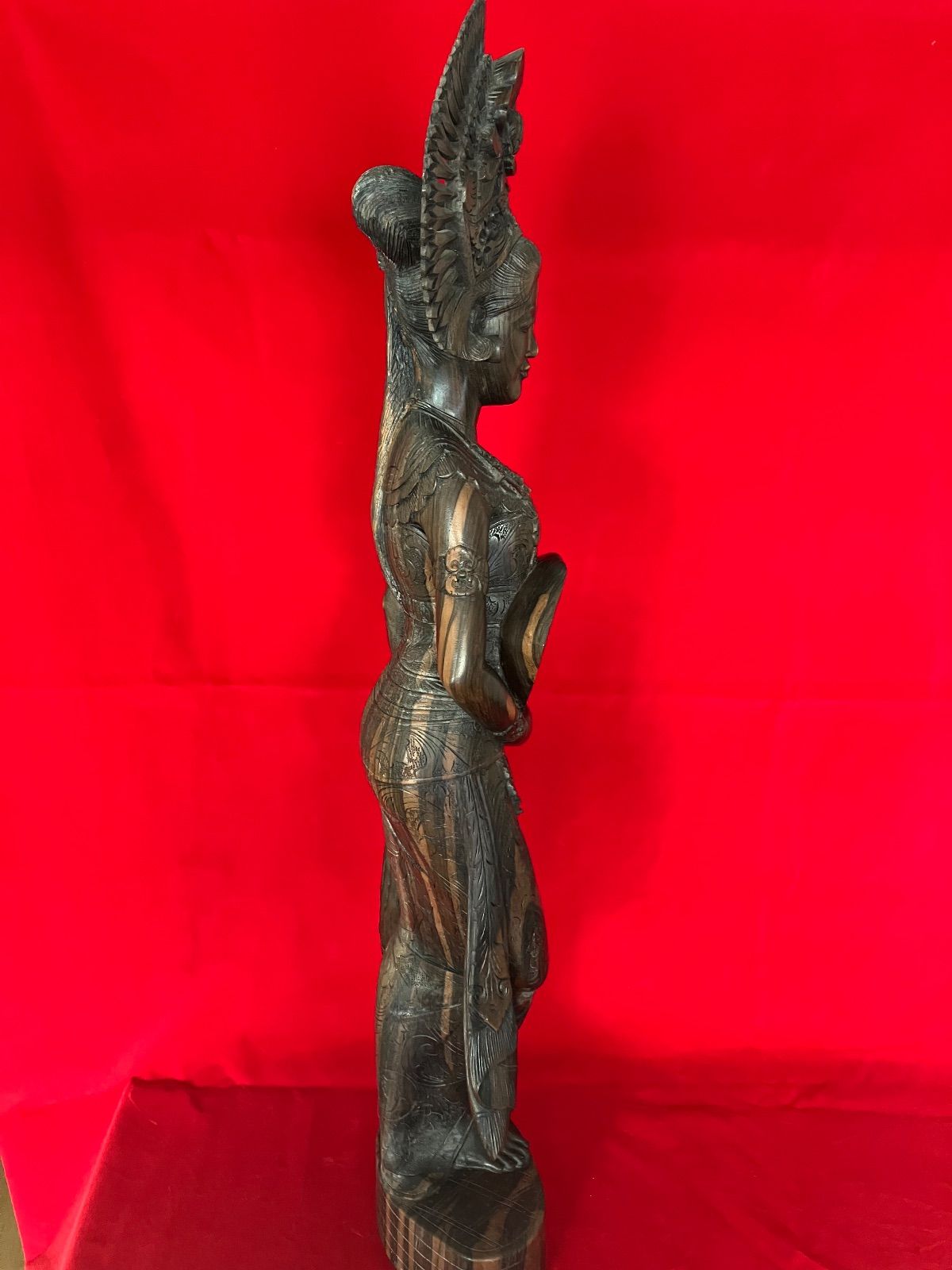 バリ島木彫り女神 18D11-39：木彫りの置物 2点 インド、女神、アジアン