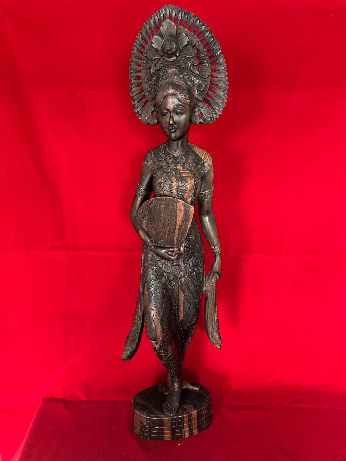 バリ島 手彫り 木彫 女神 女神像 アジアン 彫刻 舞踊像 高さ80cm 特大