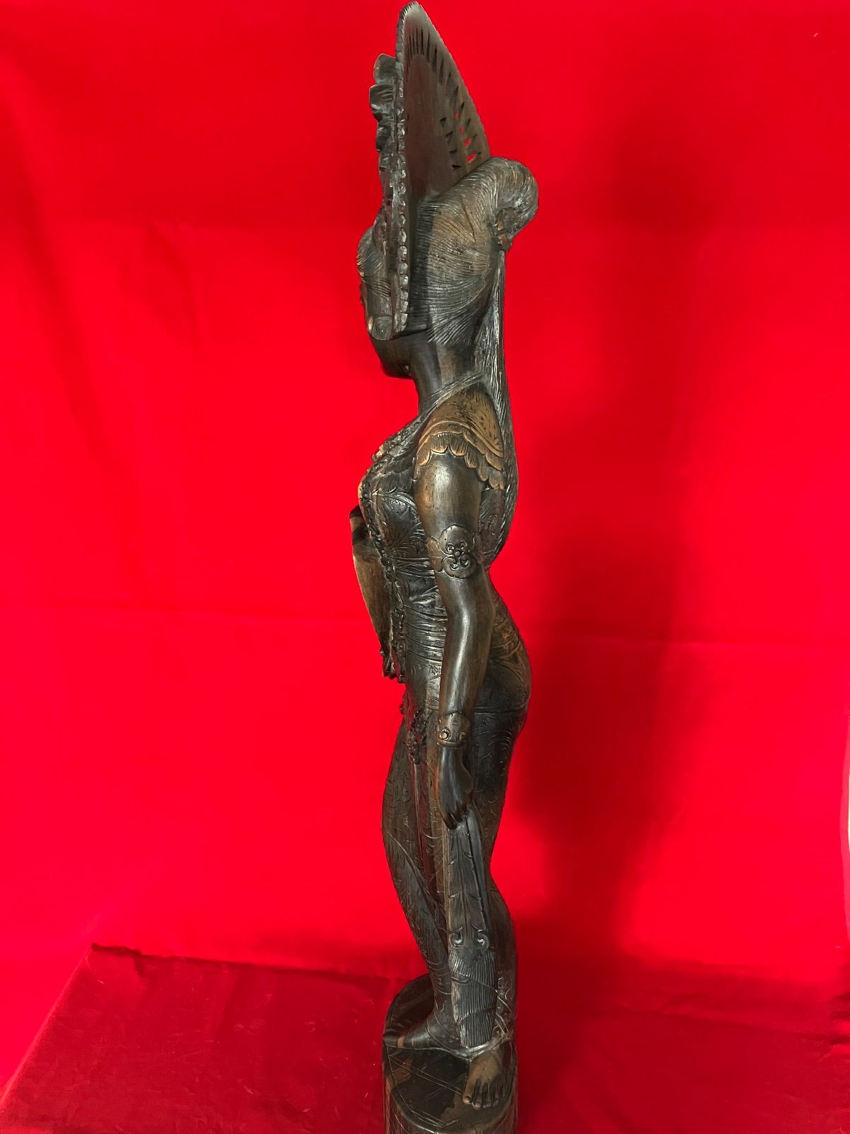  バリ島 手彫り 木彫 女神 女神像 アジアン 彫刻 舞踊像 高さ80cm 特大サイズ リビング雑貨 置物 インテリア小物