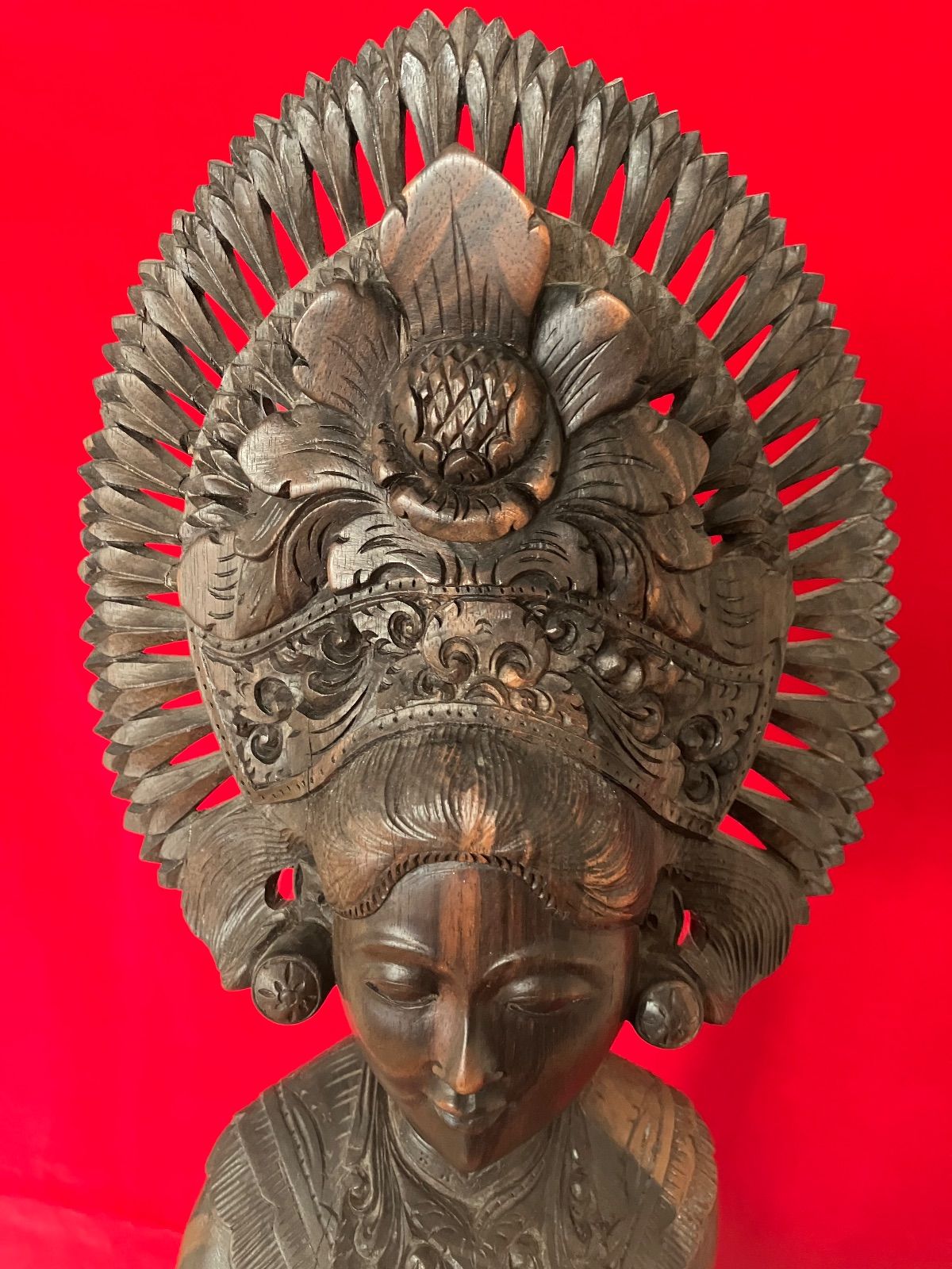 バリ島 手彫り 木彫 女神 女神像 アジアン 彫刻 舞踊像 高さ80cm 特大