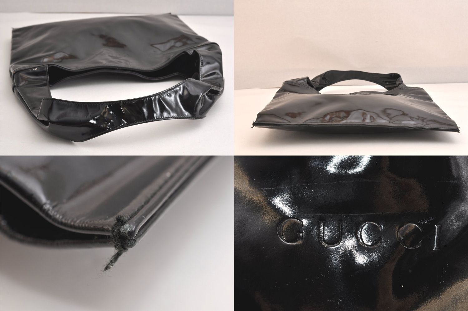 GUCCI グッチ ヴィンテージ ショルダーハンドバッグ エナメル ブラック