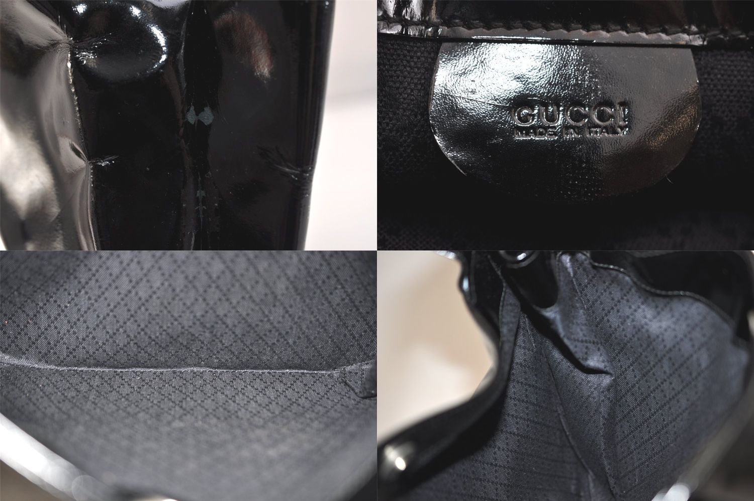 GUCCI グッチ ヴィンテージ ショルダーハンドバッグ エナメル ブラック