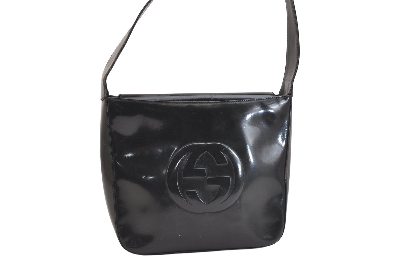 グッチエナメルバック GUCCI グッチ ヴィンテージ エナメル ショルダーハンドバッグ 財布