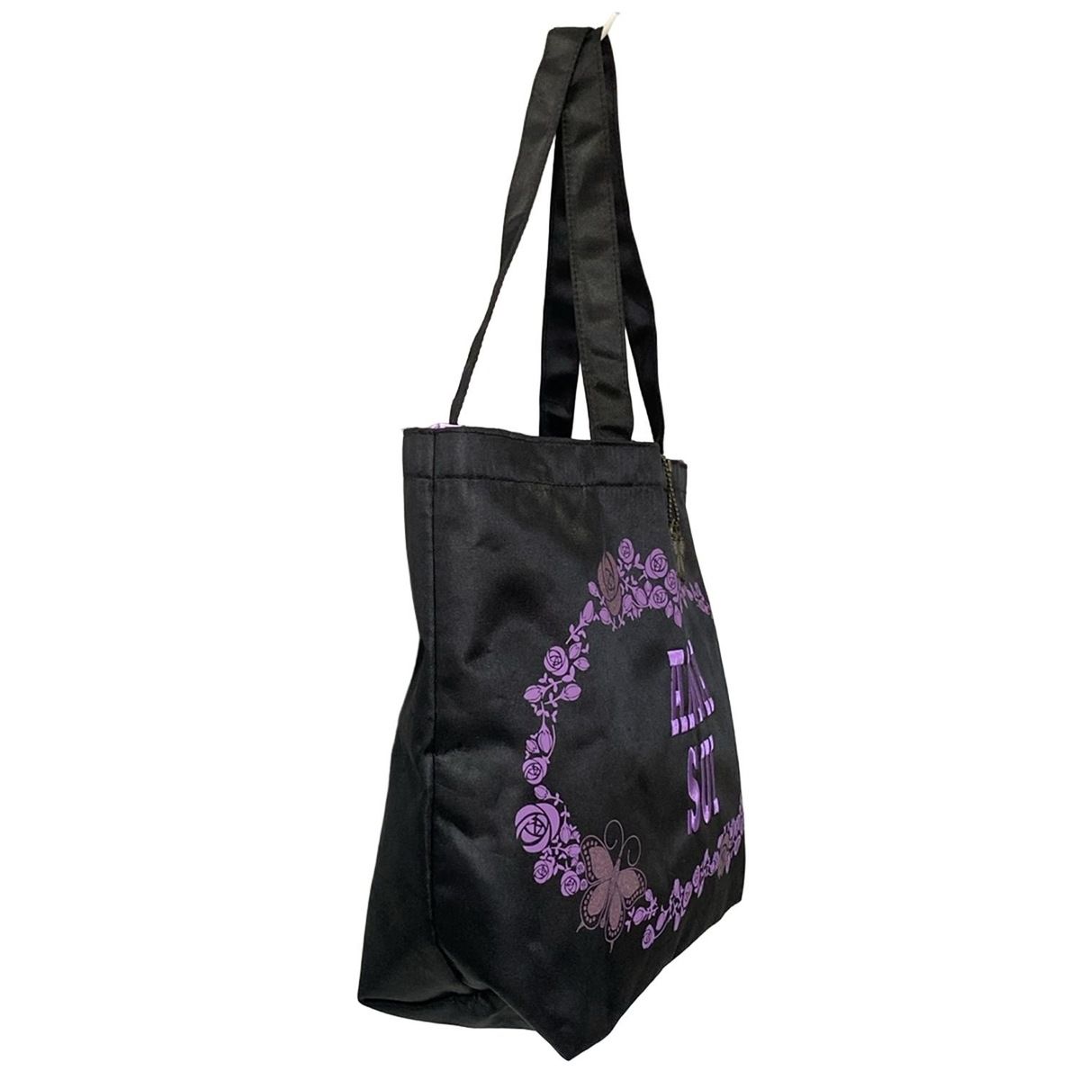 ANNA SUI(アナスイ) トートバッグ - 黒×パープル 刺繍/バタフライ(蝶