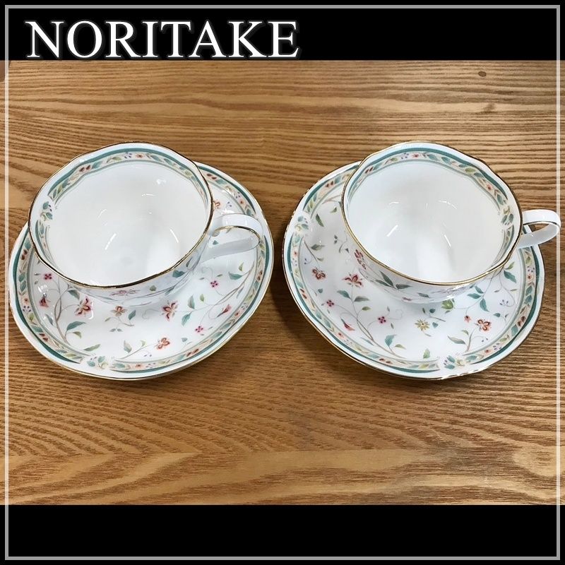 ノリタケ 花更紗 カップ＆ソーサー 2客セット ボーンチャイナ NORITAKE