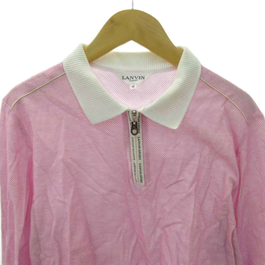 ランバン LANVIN ポロシャツ ハーフジップ 長袖 42 ピンク 1026 □YHS6