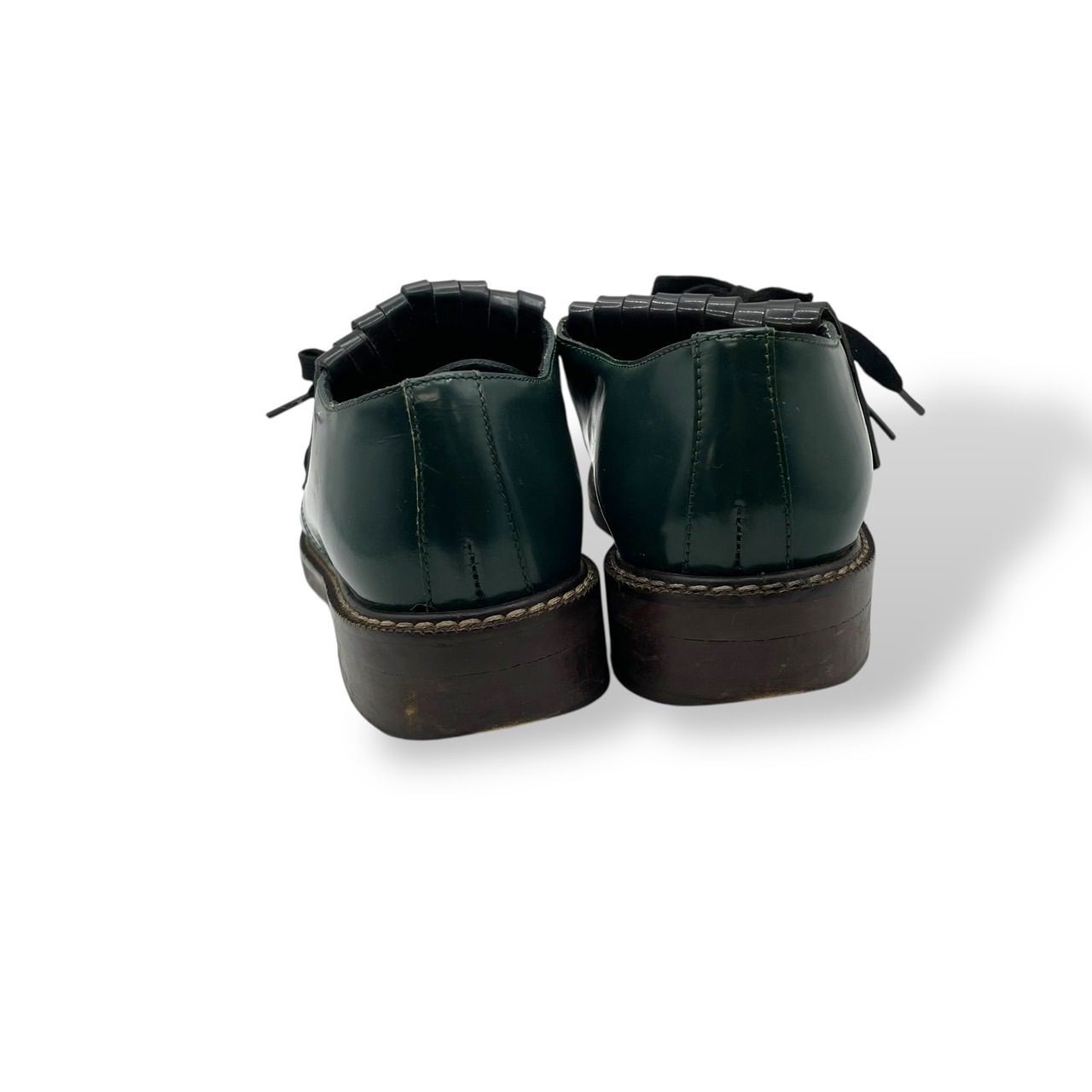 美品 MARNI マルニ レザーシューズ フリンジ レースアップ 革靴 緑