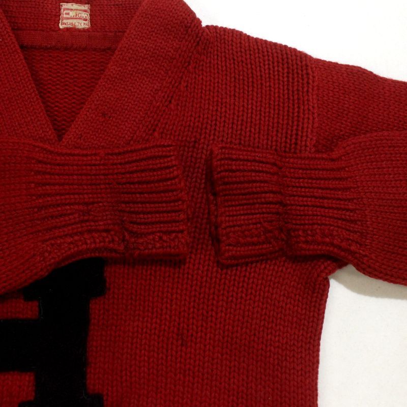 40s レタードニット 赤黒 ツートン ヴィンテージ 40s vintage Vネック ウール レタード ニットセーター メンズ Sサイズ