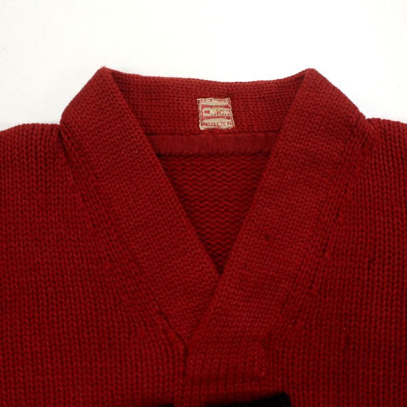 40s vintage Vネック ウール レタード ニットセーター メンズ Sサイズ