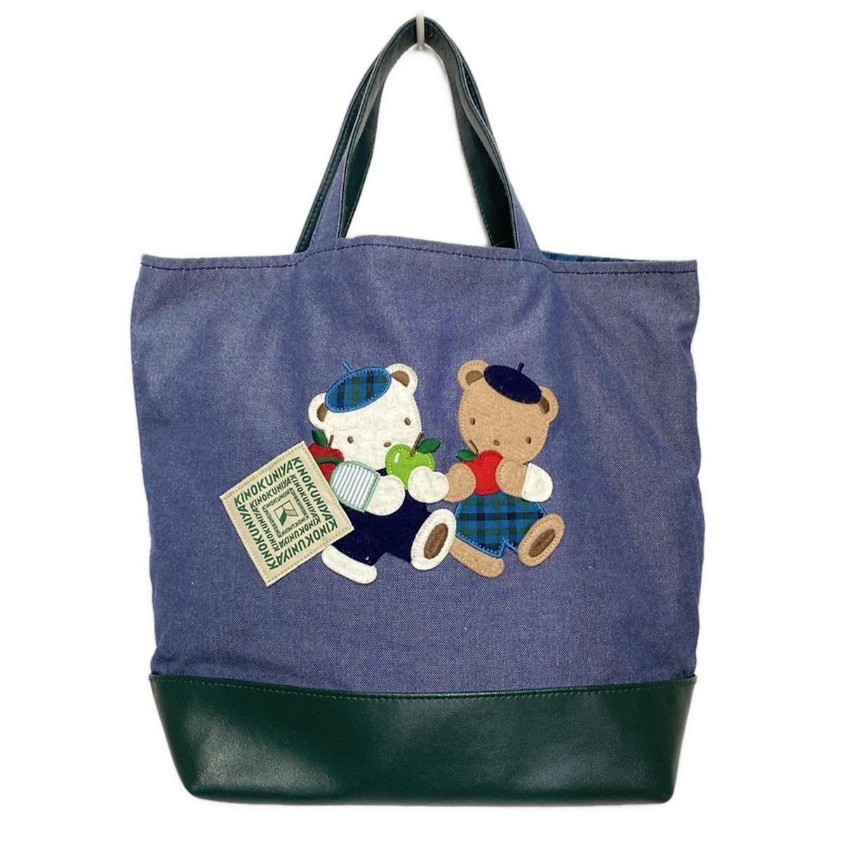 新品familiar クマ刺繍トートバッグ ネイビー/グリーン familiar(ファミリア) トートバッグ - ネイビー×ダークグリーン×マルチ