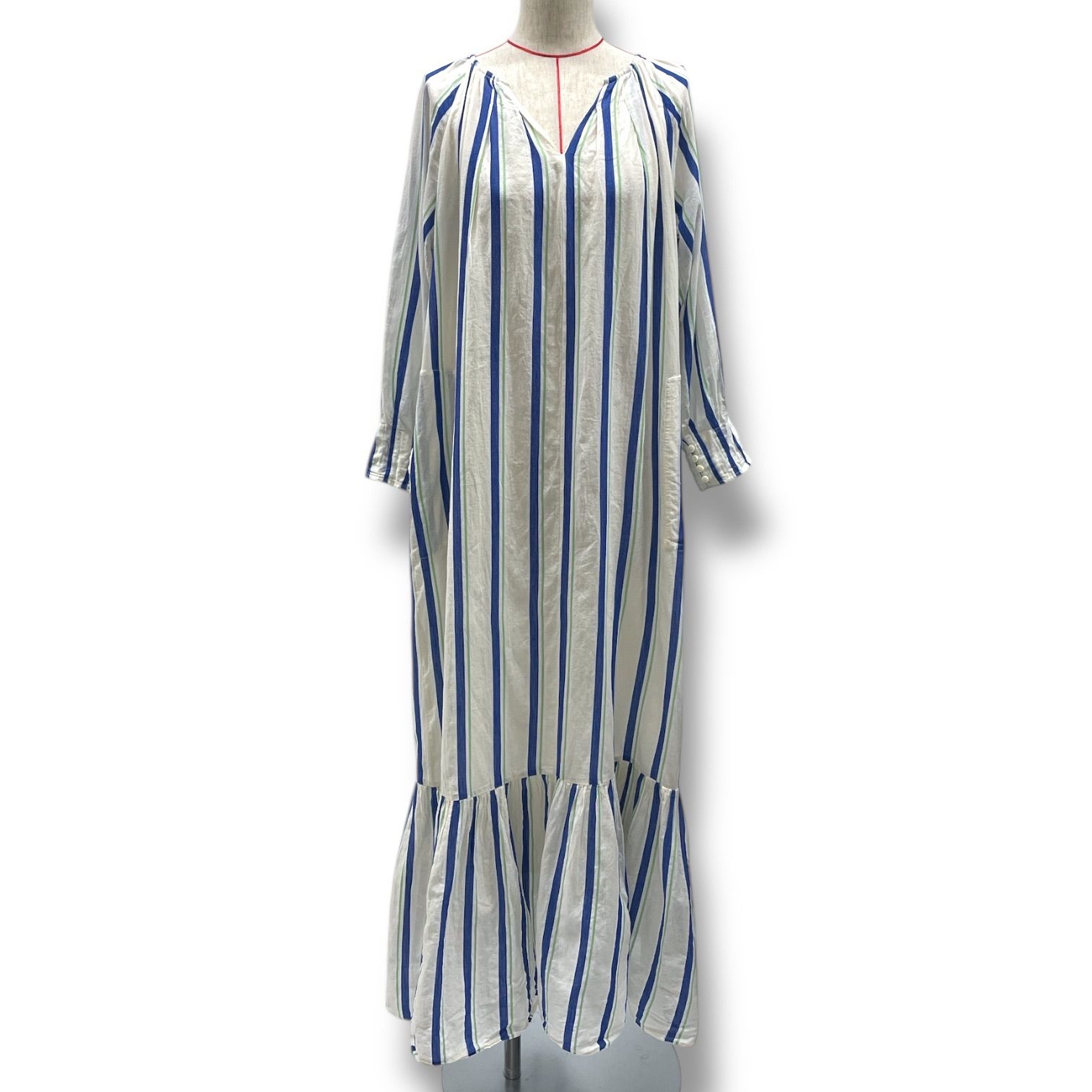 ne Quittez pas ヌキテパ Cotton Voile Stripe Gather Neck Dress