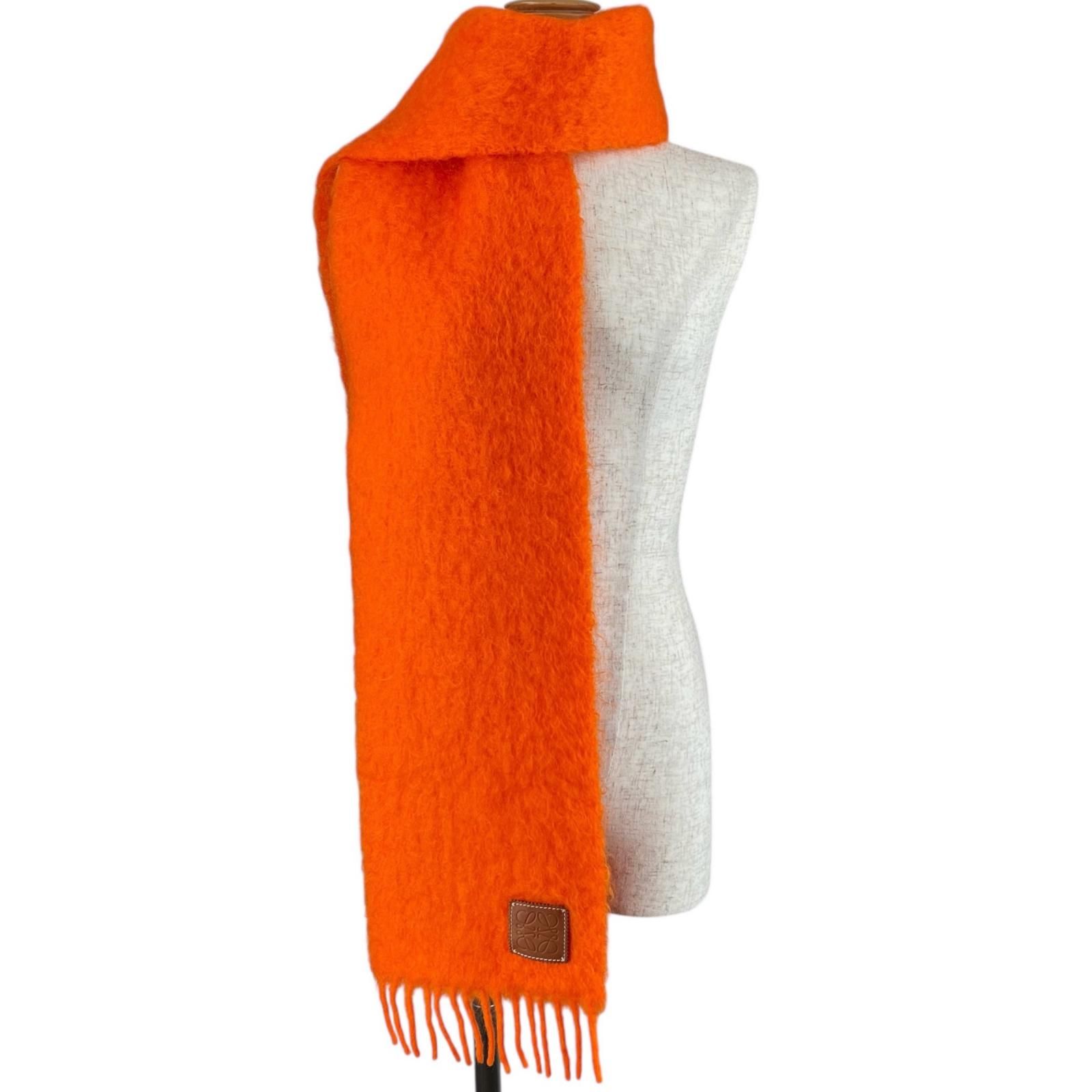 極美品△LOEWE ロエベ モヘア ウール アナグラムレザーパッチ フリンジ