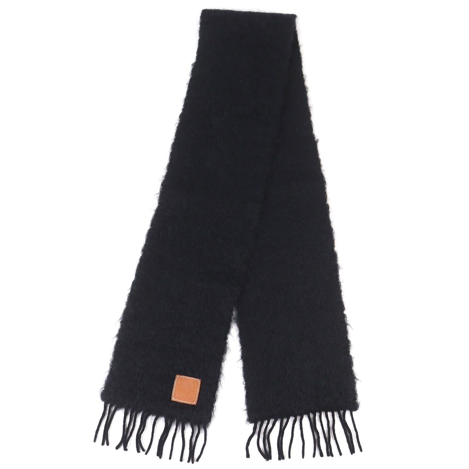 美品△LOEWE ロエベ モヘア ウール アナグラムロゴパッチ フリンジ