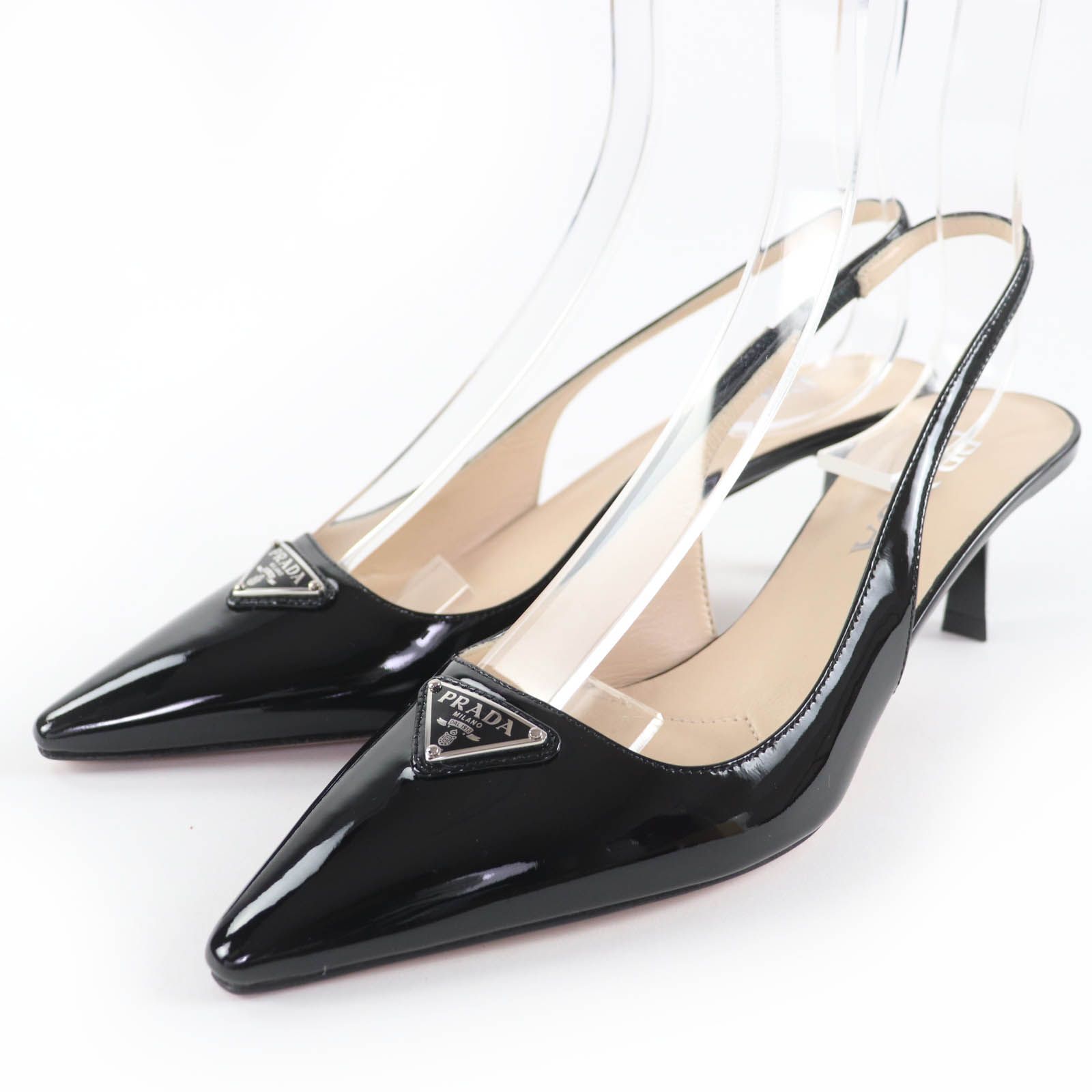 極美品☆PRADA プラダ トライアングルロゴプレート パテントレザー