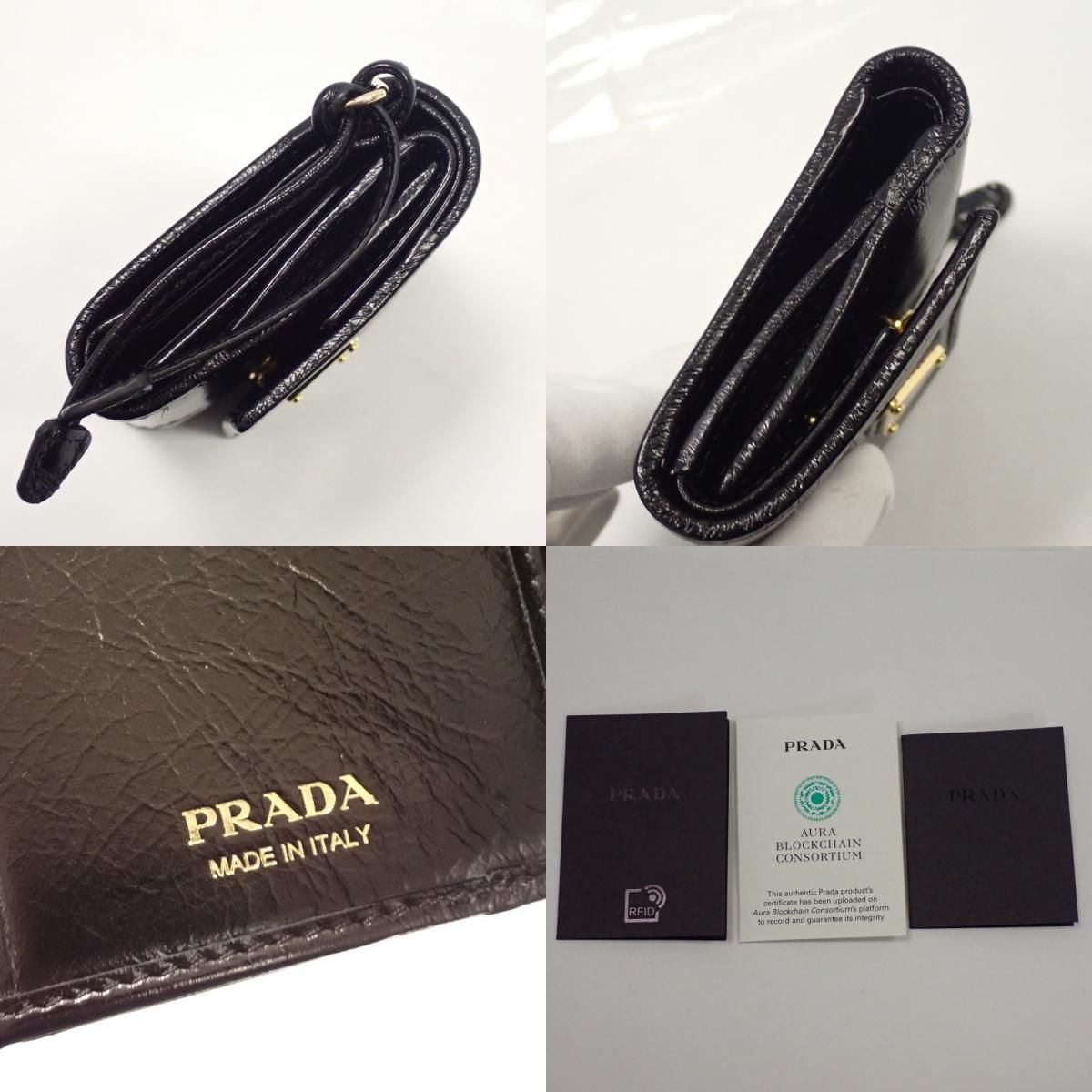プラダ コンパクト財布 ソフトルックスレザー 財布 1MH043 ブラック×ゴールド金具 PRADA 未使用 Th1005321 未使用 PRADA（プラダ） 三つ折り財布 1MH043 QHH レディース サフィアーノ