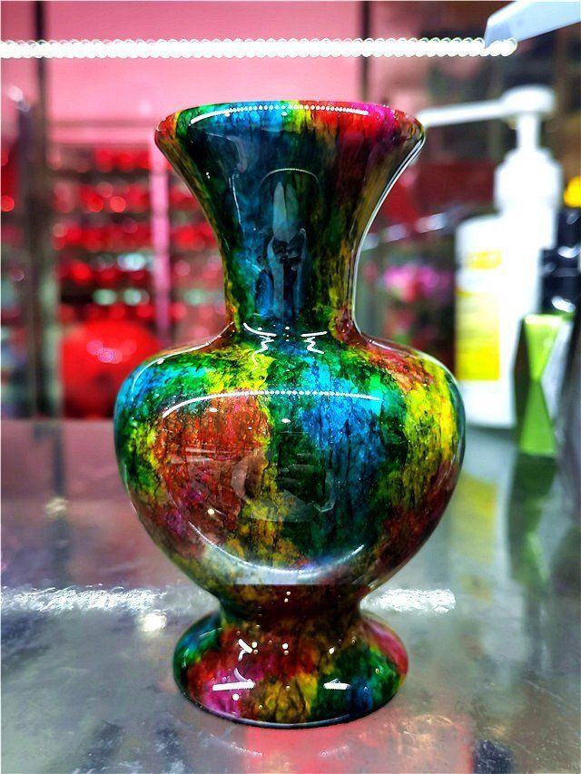 美 品 天然七彩石花瓶置物B124 YS 1F319 200D