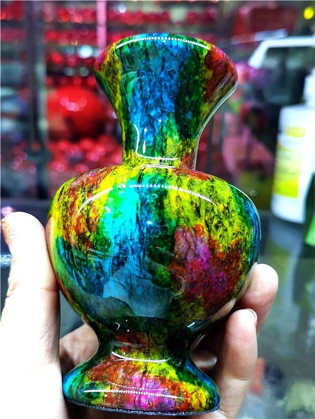  美 品 天然七彩石花瓶置物B124 YS 1F319 200D 飾りラック 置物 インテリア小物