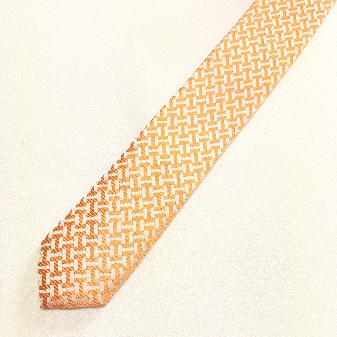 未使用級 エルメス HERMES ネクタイ シルク100% オレンジ H柄 2512-201