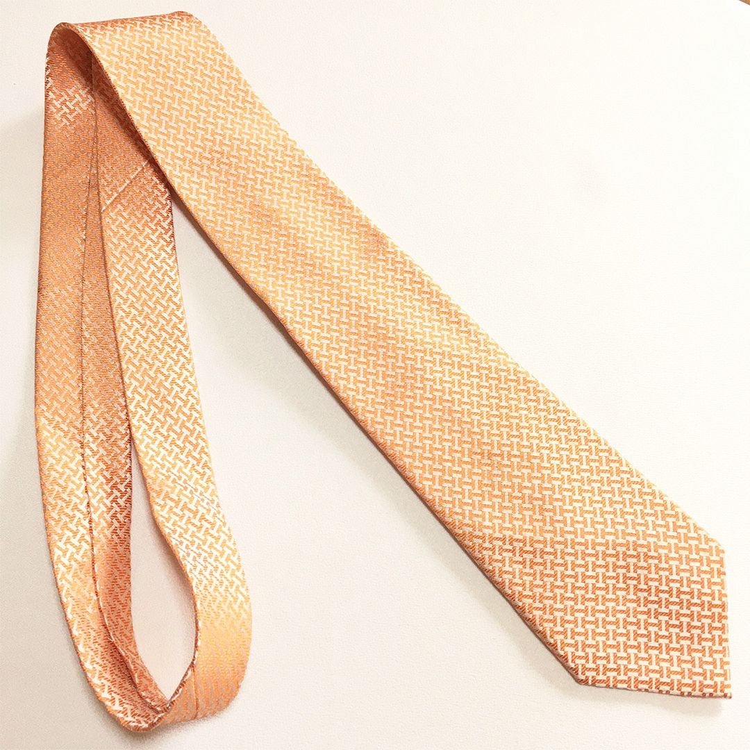 未使用級 エルメス HERMES ネクタイ シルク100% オレンジ H柄 2512-201