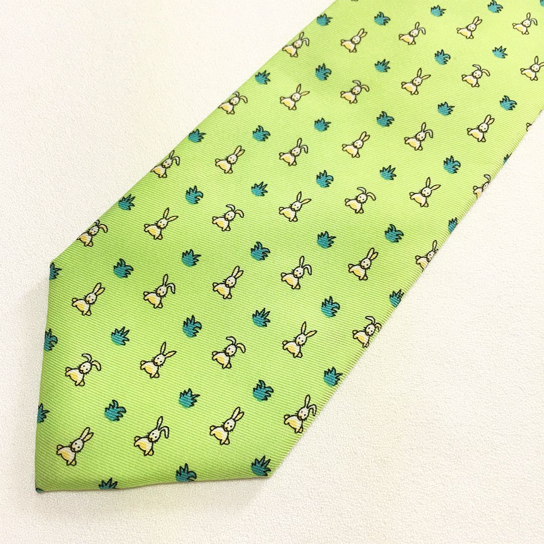 未使用級 エルメス HERMES ネクタイ シルク100% ライトグリーン