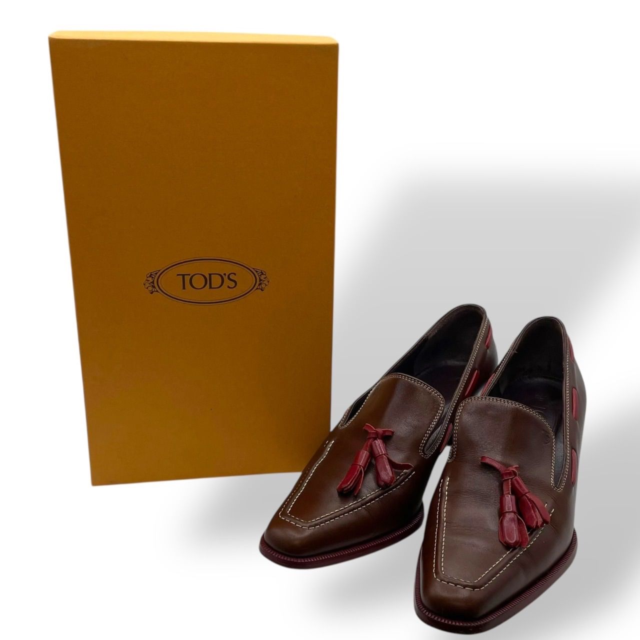 極美品 Tod's トッズ タッセルローファー チャンキーヒール レザー