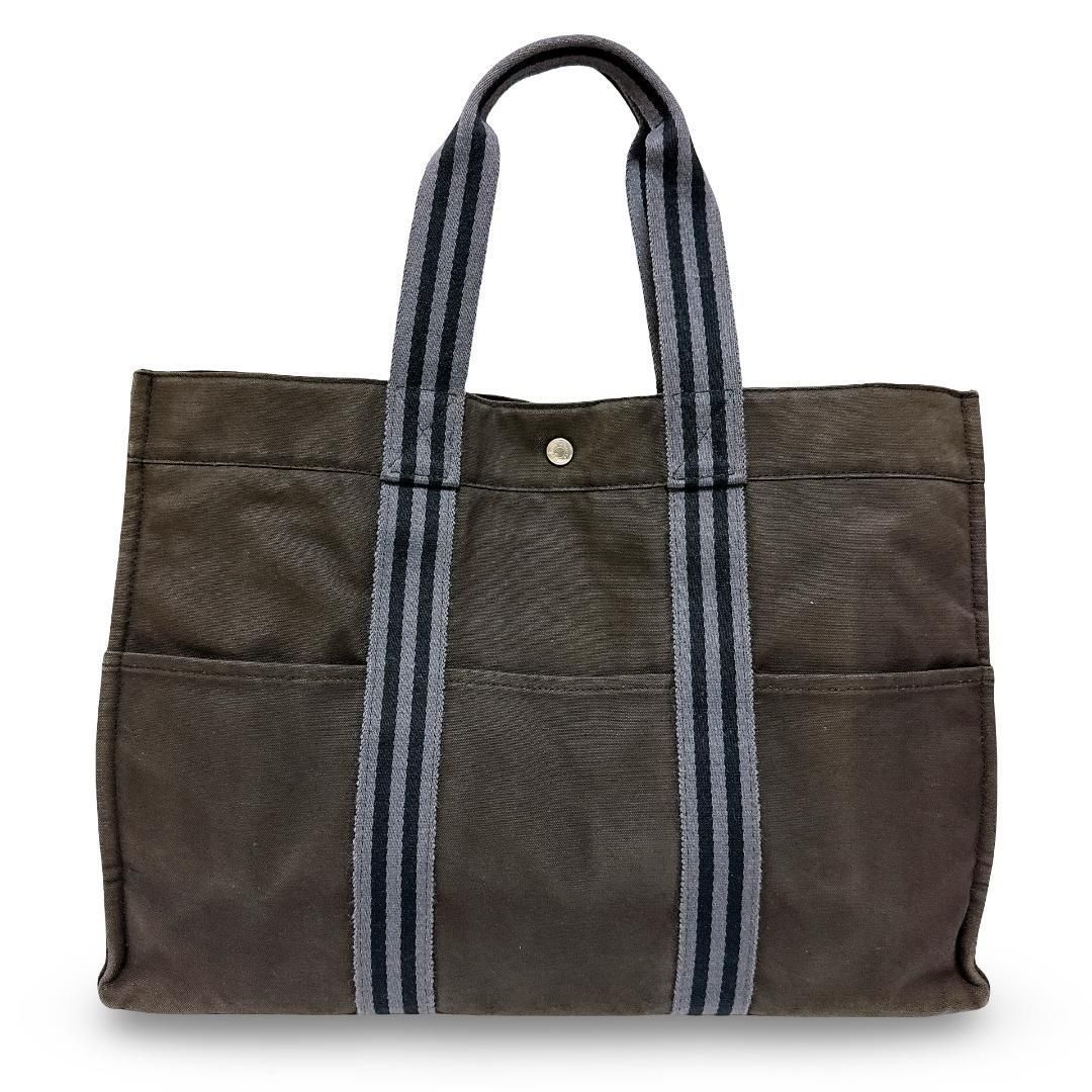 【美品】HERMES フールトゥGM トートバッグ ブラック×グレー 大容量 美品 エルメス HERMESフールトゥGMトートバッグ貴重サイズ大容量 黒