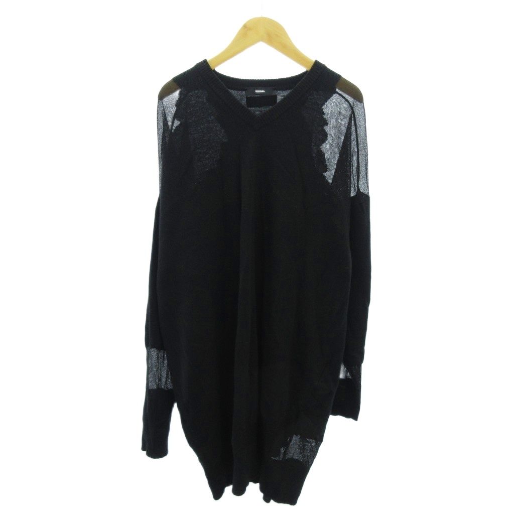 ディーゼル DIESEL ニット ワンピース 切替 メッシュ 長袖 ロング丈 M