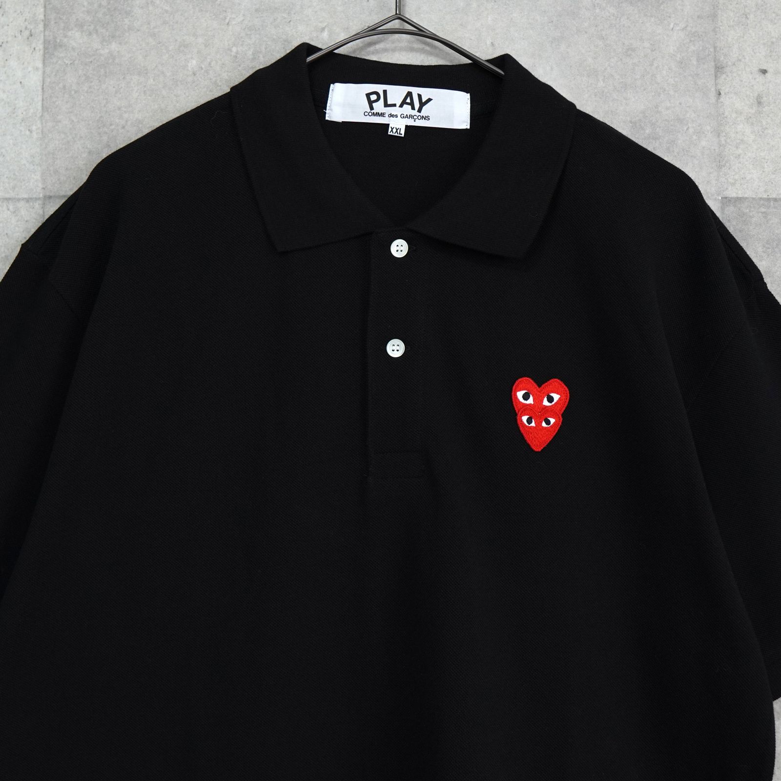 極美品 プレイコムデギャルソン 黒ハートポロシャツ Mサイズ 日本正規