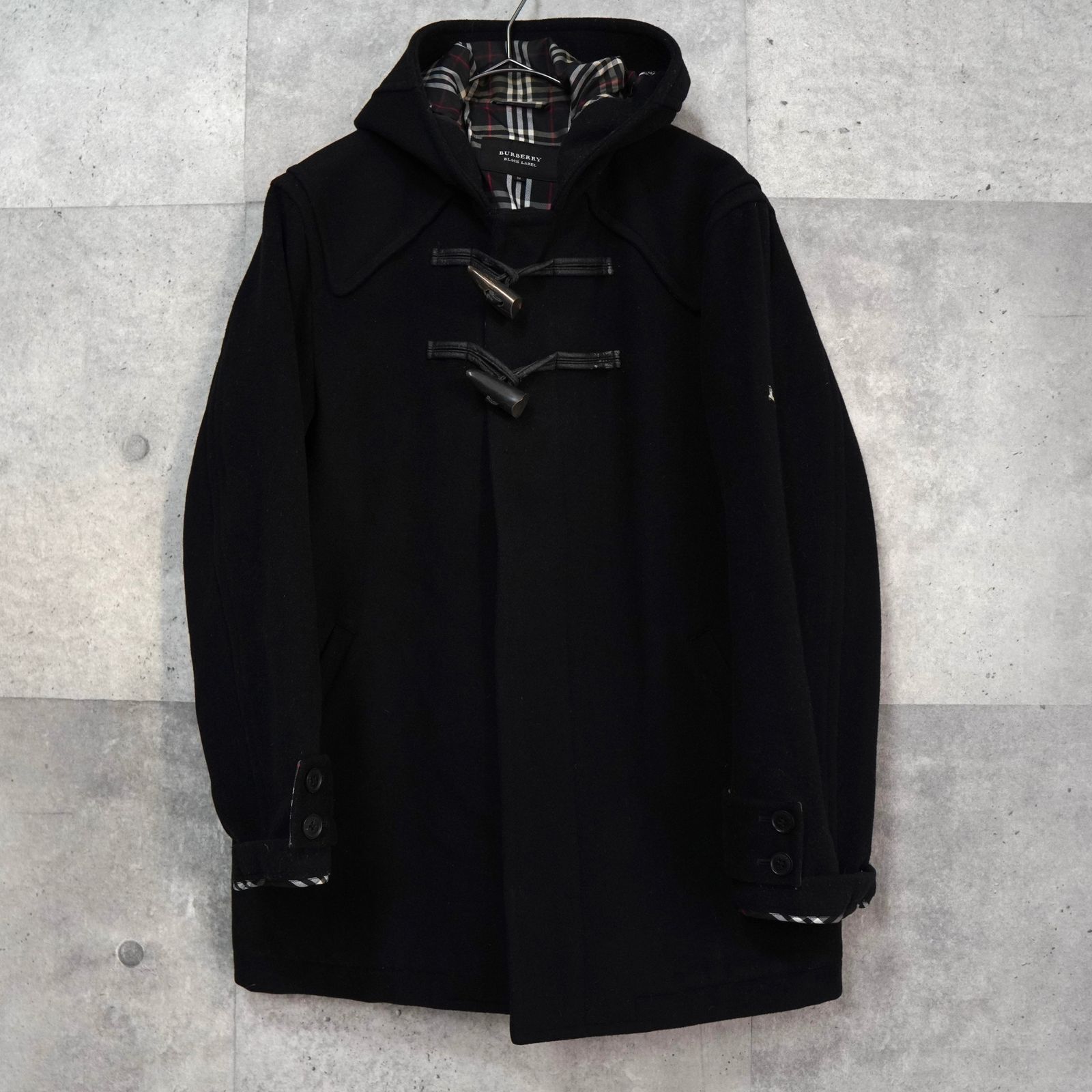 バーバリー ホースロゴ ノバチェック裏地 ダッフルコート ブラック