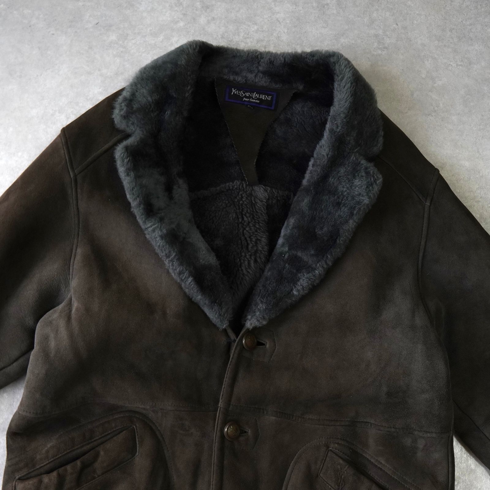 イヴサンローラン ヴィンテージ YSLロゴ ファー ムートン コート