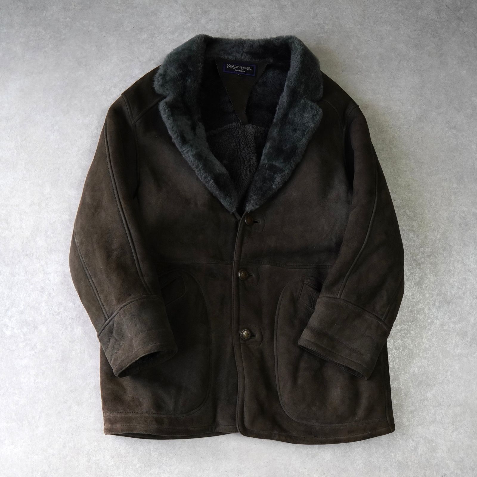 イヴサンローラン ヴィンテージ YSLロゴ ファー ムートン コート
