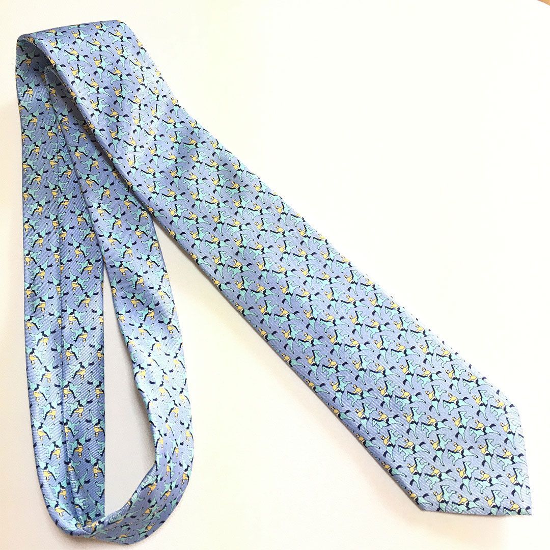 未使用級 エルメス HERMES ネクタイ シルク100% ライトブルー