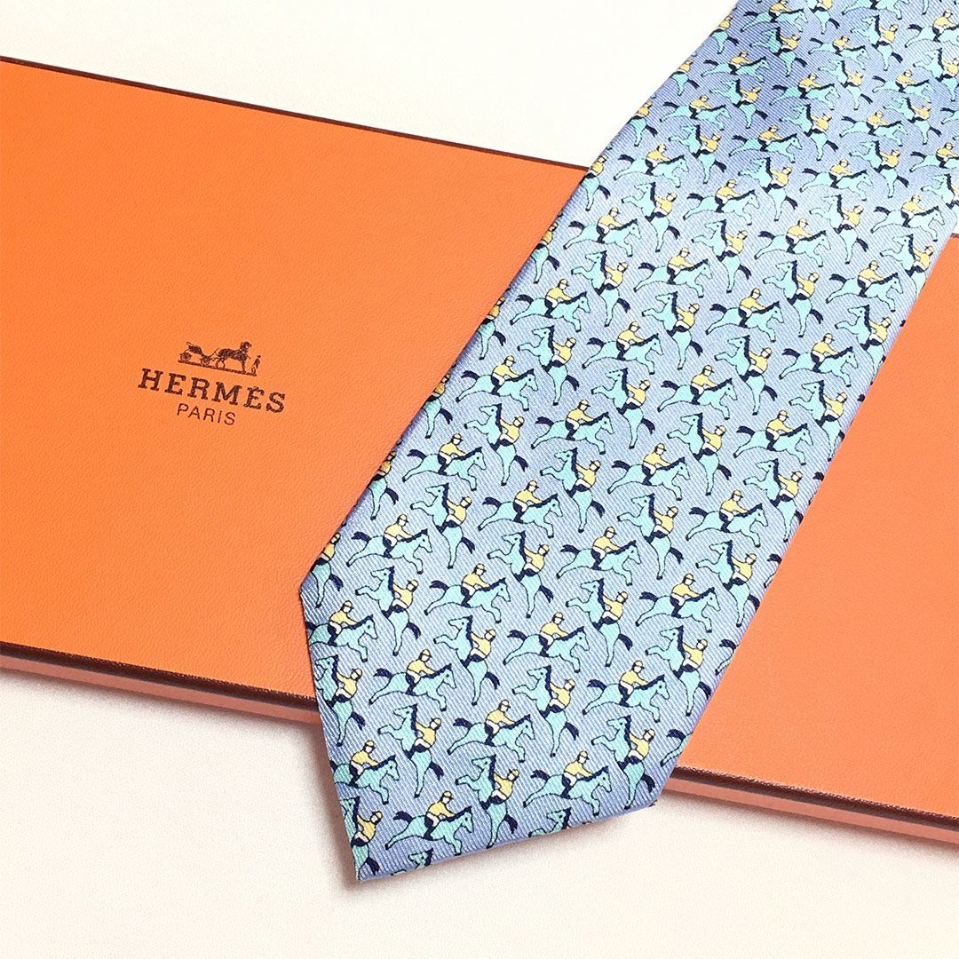 未使用級 エルメス HERMES ネクタイ シルク100% ライトブルー
