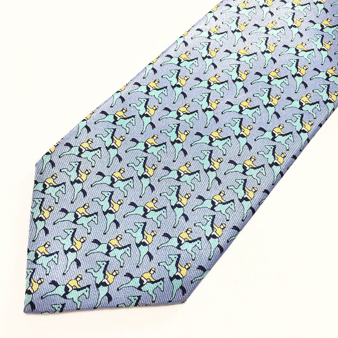 未使用級 エルメス HERMES ネクタイ シルク100% ライトブルー