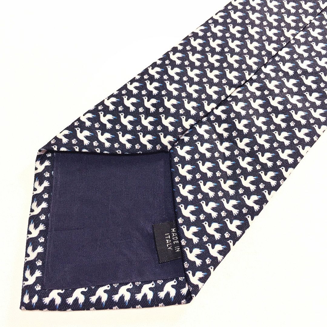 未使用級 エルメス HERMES ネクタイ シルク100% ダークネイビー