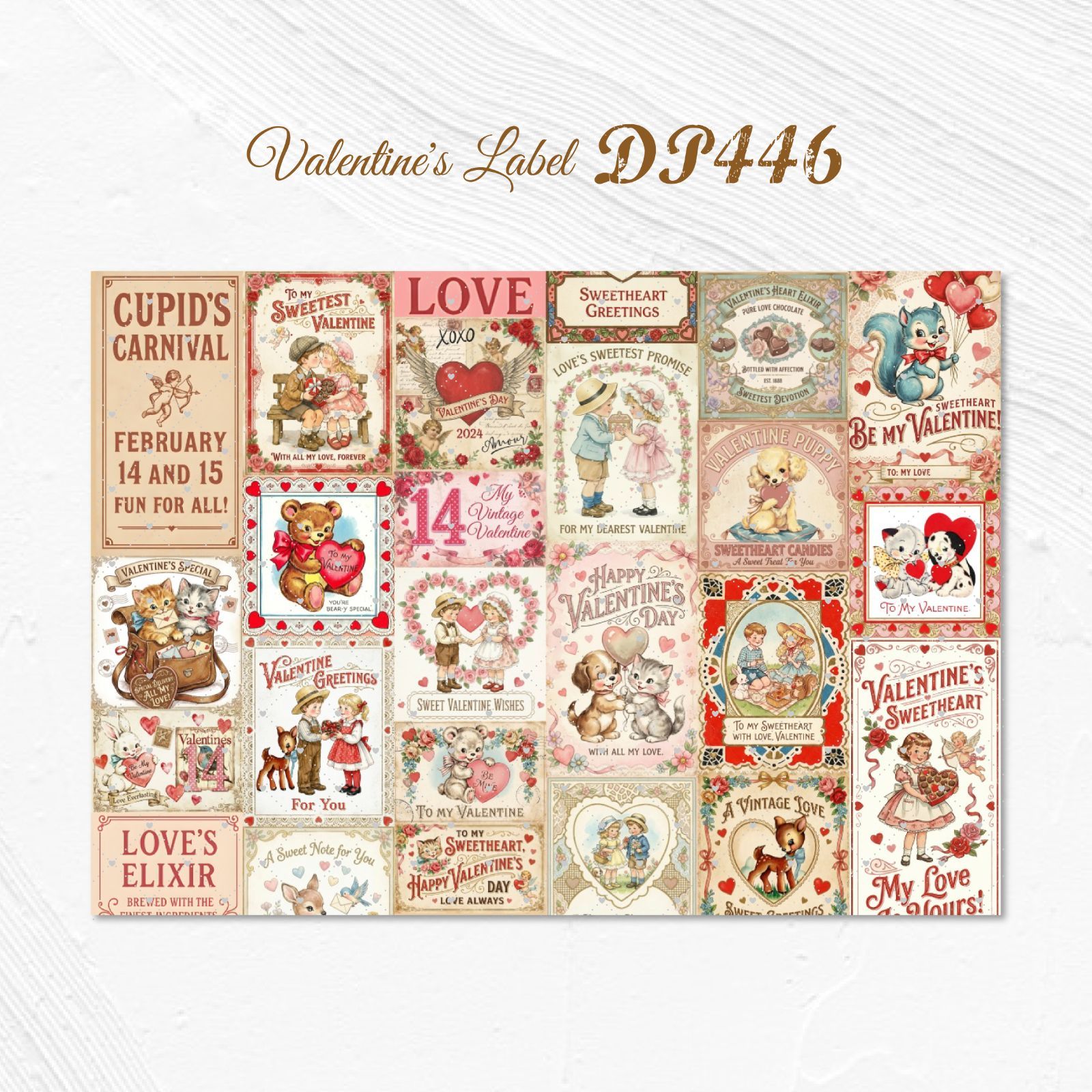 DP446】デザインペーパー バレンタイン ビンテージラベル コラージュ