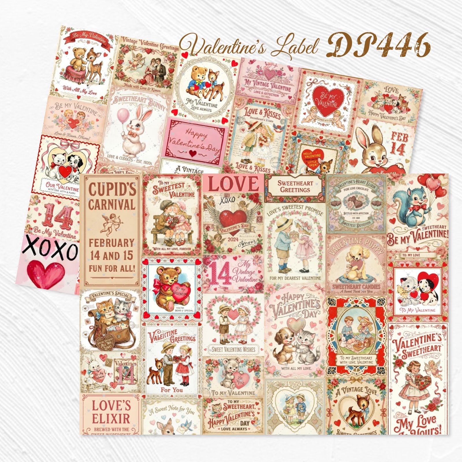DP446】デザインペーパー バレンタイン ビンテージラベル コラージュ