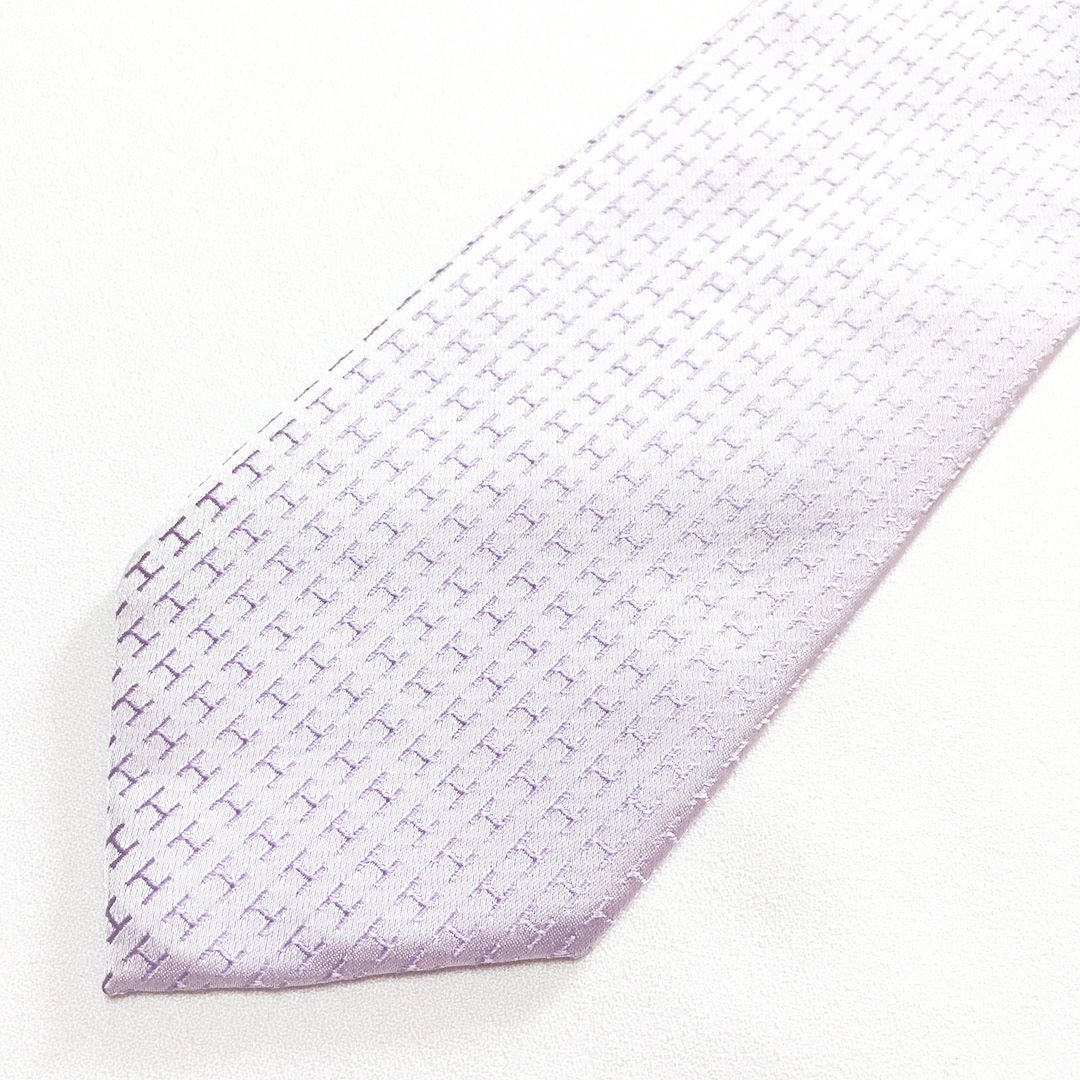 未使用級 エルメス HERMES ネクタイ シルク100% ライト―パープル H柄