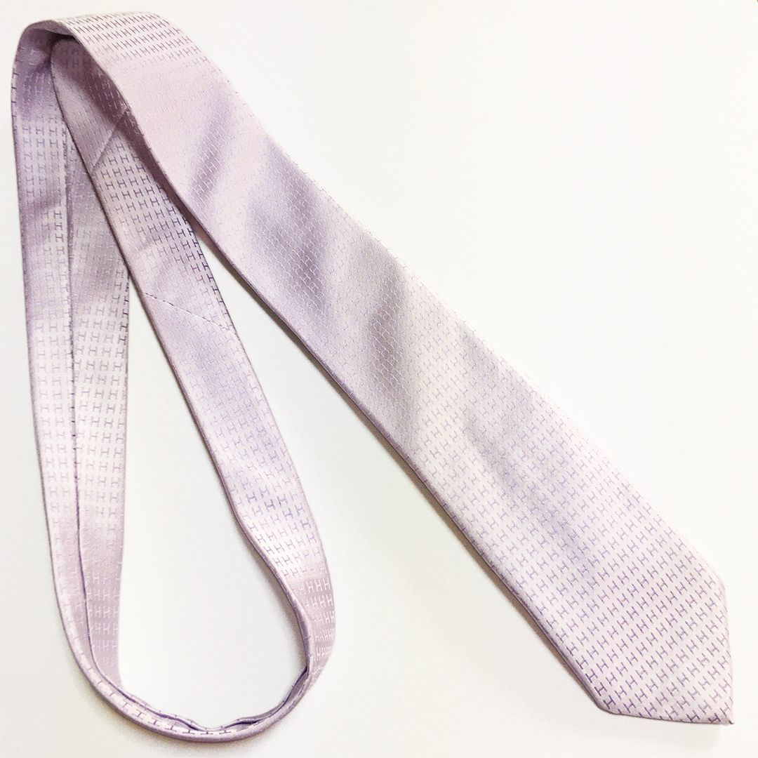 未使用級 エルメス HERMES ネクタイ シルク100% ライト―パープル H柄