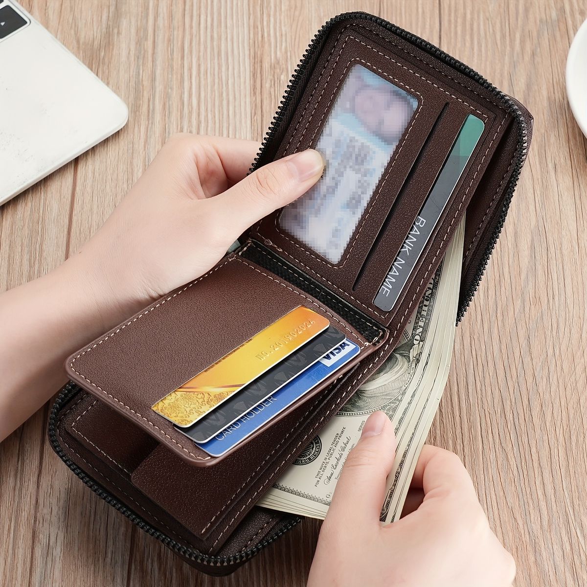 大容量＆多機能】メンズ スプライス ジッパー 長財布 コインパース付き カードホルダー 学生向け ファッションウォレット  プレゼントにも最適【ブラック】 - メルカリ