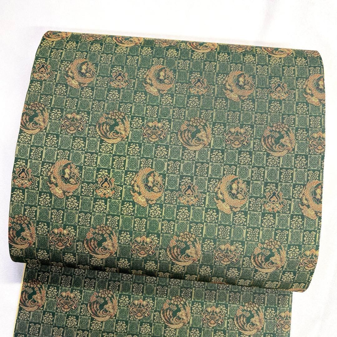京袋帯　　袋帯　全通柄　鳳凰紋　鳳凰　市松模様　グリーンカラー　着物　105tz 京袋帯 袋帯 全通柄 鳳凰紋 鳳凰 市松模様 グリーンカラー 着物 105tz