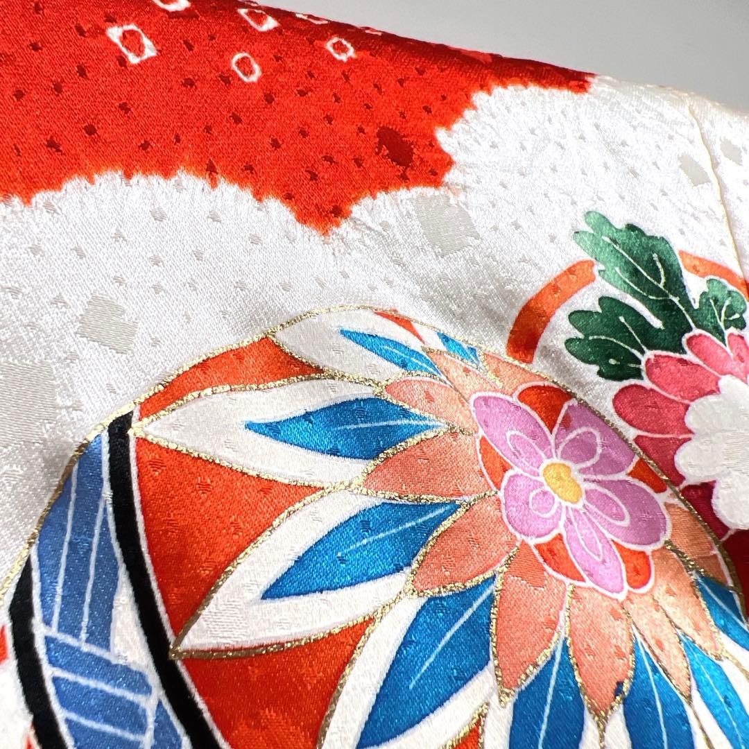 子供用着物 七五三 金彩 絞り 折り鶴 蹴鞠 牡丹 四季花模様 着物 106tz