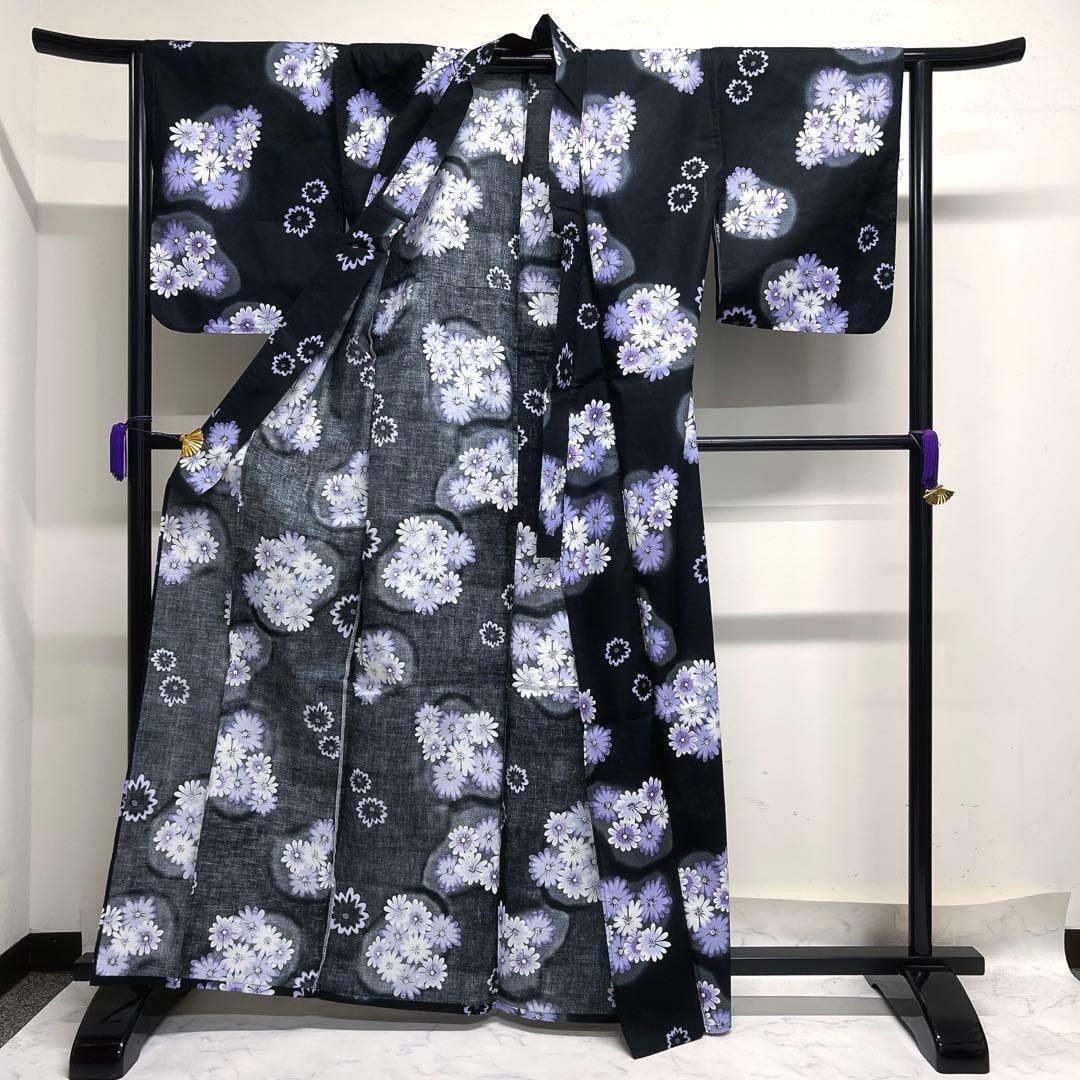 浴衣　洗える着物　黒地　菊花　花模様　着物　105tz ☆ 浴衣 洗える着物 黒地 菊花 花模様 着物 105tz ☆ 【公式通販】
