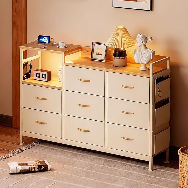 IKIFLY チェスト収納 タンス 棚付き 箪笥 リビング収納 ワイドチェスト