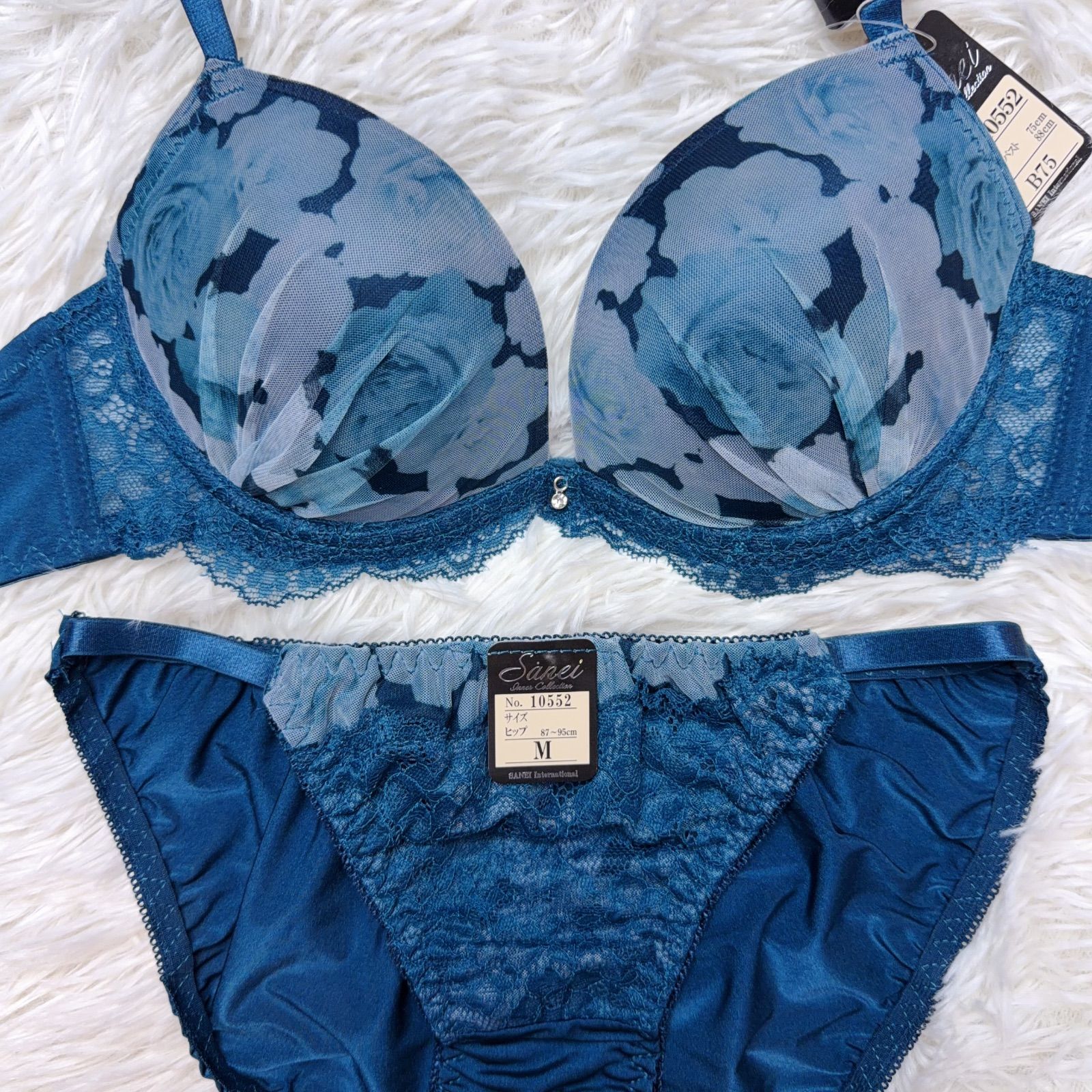 ブラショーツセット B75 C70 C75 グリーン レース 花柄 バラ 水彩 上品